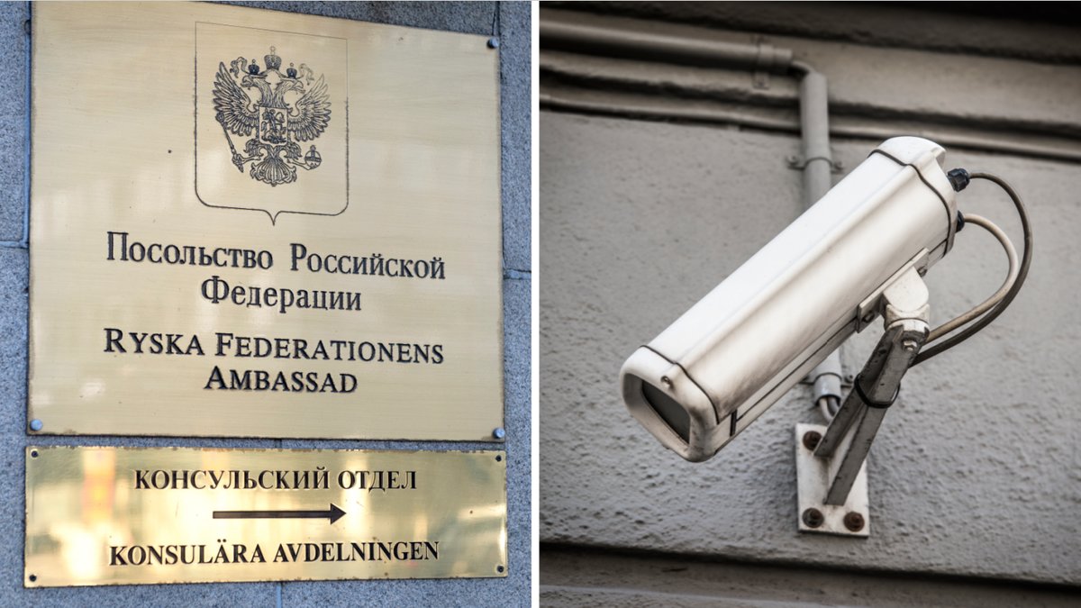 Bild på ryska ambassaden och övervakningskamera